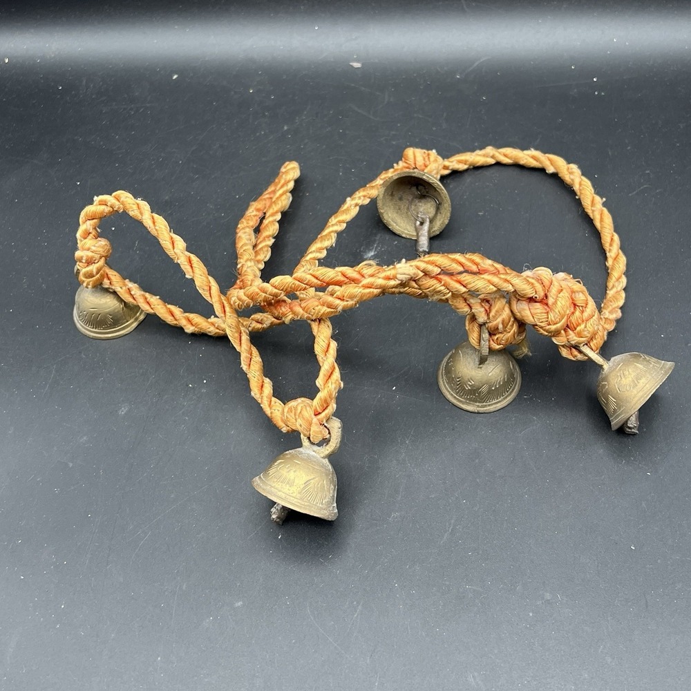 5‎ Vintage BRASS Bells On a Rope SARNA FARMHOUSE Door Chime